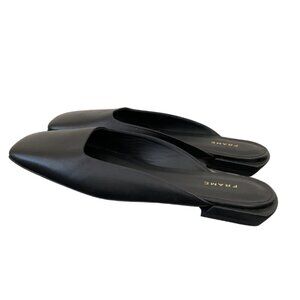 FRAME Le Square Toe Black Leather Slip-On Mules Flats | Size 37.5